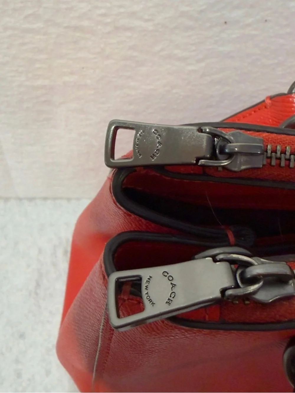 Coach Red Leather Saffiano Satchel with Gunmetal Hardware